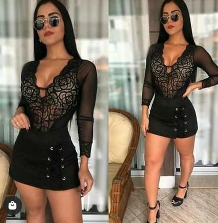 Imagem de Body manga longa tule feminino renda com bojo