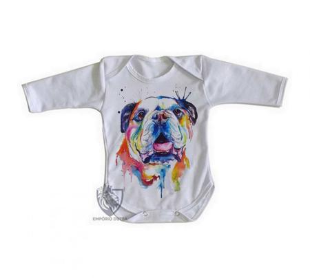 Imagem de body nenê criança roupa bebê manga longa Cachorro Bulldog