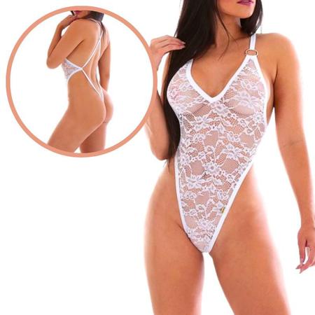 Body Sensual Cavado em Renda com as Costas Abertas Estrondo Branco - Sensualle Imagem de Body Sensual Cavado em Renda com as Costas Abertas Estrondo Branco
