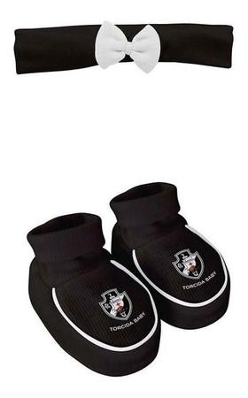 Imagem de Body Vasco Da Gama Bebe + Pantufa + Lacinho Menina Oficial - Branco-Preto - GG (9-12 meses)