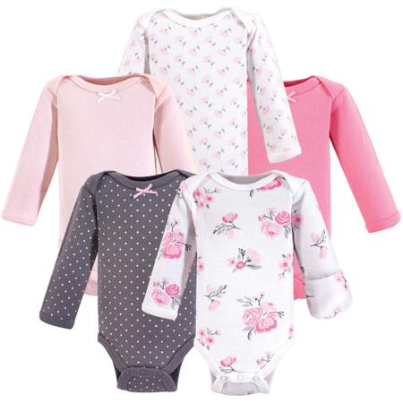 Imagem de Bodysuits Hudson Baby Preemie 100% algodão rosa de manga comprida