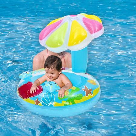 Imagem de Boia Bote Para Bebê Inflável Teto Cobertura Cogumelo Cor Azul Proteção Solar