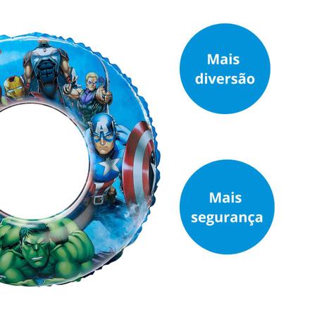 Imagem de Boia Circular Inflável Infantil De Piscina E Praia 72 Cm Cor Azul Super Heróis Marvel Vingadores Etitoys