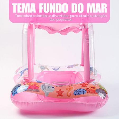Imagem de Boia Infantil  Piscina Bebê Fralda Bote Inflável com Cobertura Proteção Solar