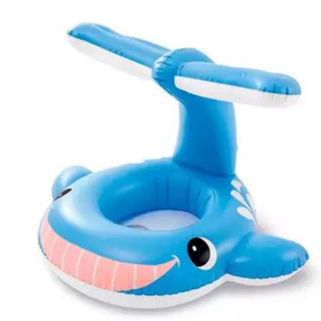 Imagem de Boia inflável infantil Baleia azul cobertura crianças piscina tipo bote com perninha