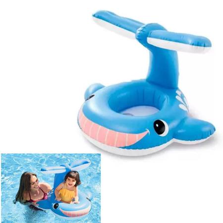Imagem de Boia inflável infantil Baleia azul cobertura crianças piscina tipo bote com perninha