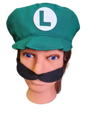 Imagem de Boina Do Luigi com bigode Super Mário Bross Fantasia adulto