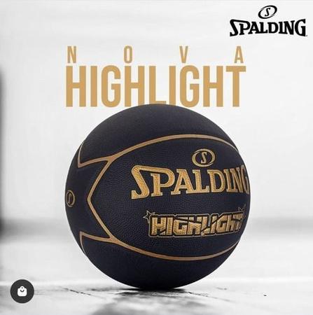 Imagem de Bola de Basquete Spalding Highlight Star Gold NBA Versão Especial Borracha Tamanho 7 Original 