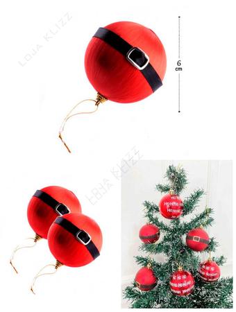 Jogo 3 Bolas de Natal Cinto Papai Noel Vermelho 10cm