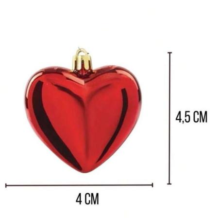 Imagem de Bola de natal vermelha em formato de coração 4cm com 8 peças para pendurar em árvore de natal