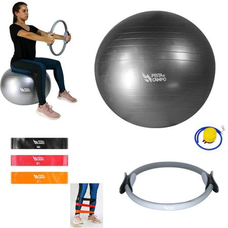 Bola gym ball pilates + kit 3 mini bands + anel tonificador - Pista e Campo  - Kit Pilates - Magazine Luiza