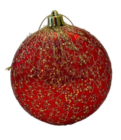 Imagem de Bola natal Decorada redonda achatada Vermelha/dourado 8cm Ref:2023R unid.