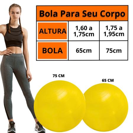 Imagem de Bola Pilates Amarela 75cm+Bomba De Ar Yoga Ginástica Fisioterapia Fitness Academia Até 200kg