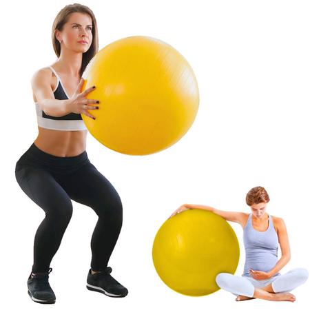 Imagem de Bola Pilates Amarela 75cm+Bomba De Ar Yoga Ginástica Fisioterapia Fitness Academia Até 200kg