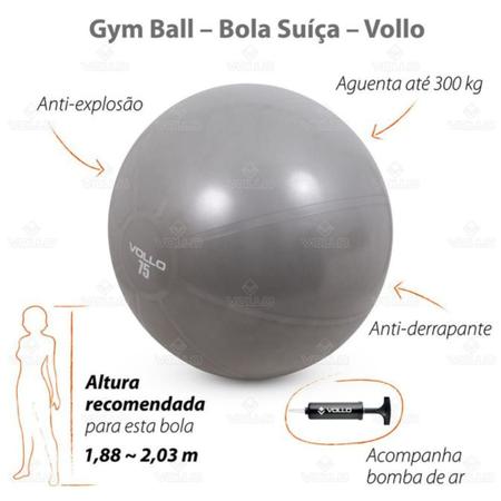 Imagem de Bola suíça para pilates e yoga gym ball com bomba 75cm vollo