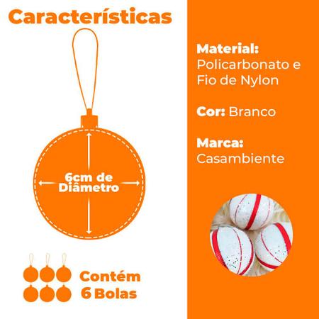 Imagem de Bolas de Natal Branca e Vermelha Listrada 6cm 6 peças - Casambiente