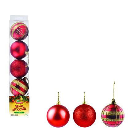 bolas de natal vermelha dourada 7cm bolas natalina 7 cm - Zein