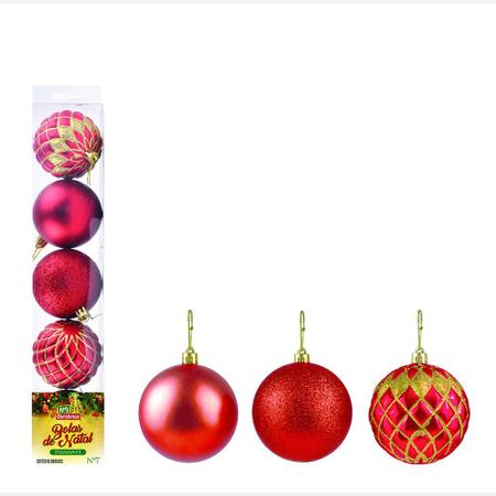 bolas de natal vermelha dourada 7cm bolas natalina 7 cm - Zein