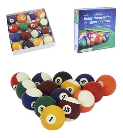 Jogo Bolas De Bilhar Sinuca Numeradas 52mm Snooker - Billiard - Bolas de  Sinuca / Bilhar - Magazine Luiza