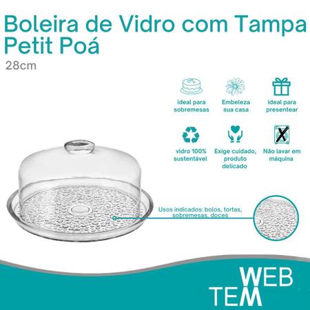 Imagem de Boleira de Vidro com Tampa Petit Poa Vitazza Prato 28cm para Bolo, Doce, Sobremesa, Decoração, Organização, Mesa Posta Elegante e Sustentável