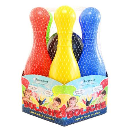 Jogo De Boliche Brinquedo Infantil C/ 6 Pinos + 2 Bolas 30cm