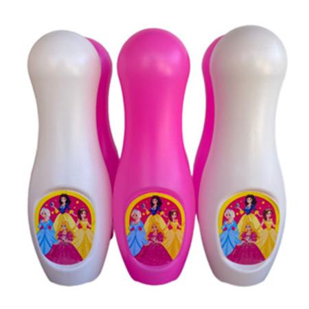 Imagem de Boliche infantil de brinquedo princesas para menina rosa ou roxo com 6 pinos e bola