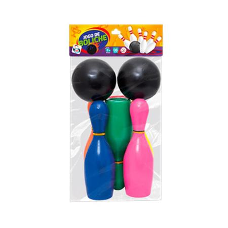 Jogo De Boliche C/ 6 Pinos Brancos 26 cm + 2 Bolas 16cm