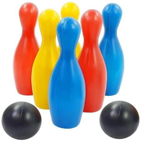 Jogo Mini Boliche com 6 pinos de 19 cm e 2 bolas de plástico