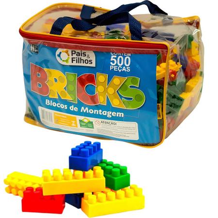 Brinquedo Blocos De Montar Infantil Bolsa 500 Peças Encaixe