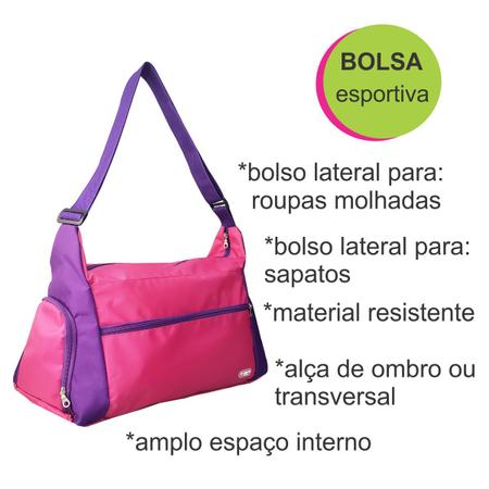 Imagem de Bolsa Academia Esportiva Feminina Transversal Alça Ombro Grande com Porta Tenis Resistente Fitness