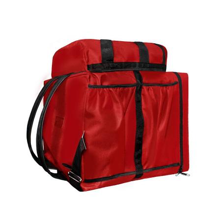 Imagem de Bolsa Bag Mochila Motoboy em Nylon espessura 600 com reforços laterais de couro e alças em Couro, Vermelho sem Isopor