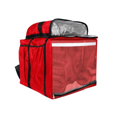Imagem de Bolsa Bag Mochila Motoboy em Nylon espessura 600 com reforços laterais de couro e alças em Couro, Vermelho sem Isopor