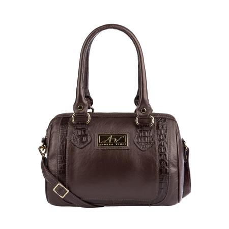 Bolsa baú de couro Chessy café Feminino - Andrea Vinci - Bolsas