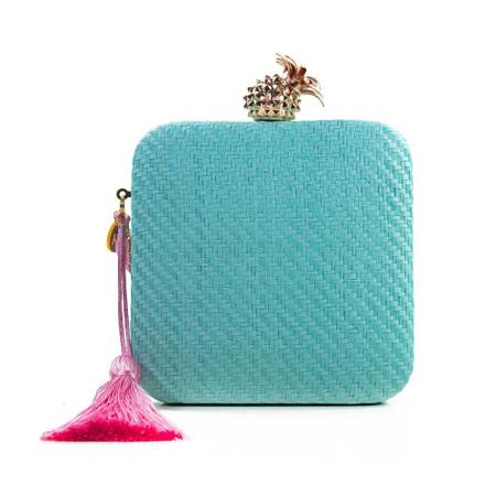 Bolsa De M o Clutch Verde Turquesa Com Tassel E Concha Rosa Leh