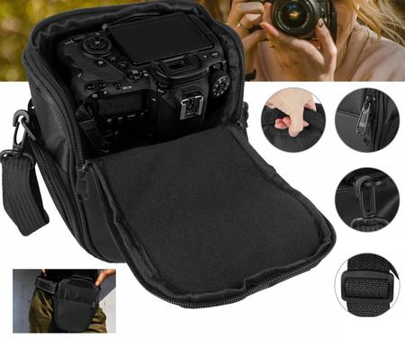 Imagem de Bolsa de ombro com alça para câmera fotográfica DSLR preta bag case