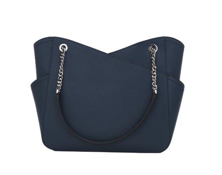 Bolsa de Ombro MK Modelo Saffiano em Couro Azul Marinho Bolsas