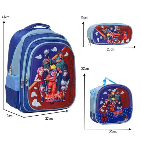 Bolsa Escolar Menino Estampa Naruto Com Estojo Tam G Creche - TOYS 2U Imagem de Bolsa Escolar Menino Estampa Naruto Com Estojo Tam G Creche