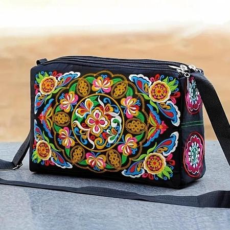 Imagem de Bolsa Feminina De Grande Capacidade Bordada Com Flores De Nylon Crossbody Bolsa De Ombro De Viagem