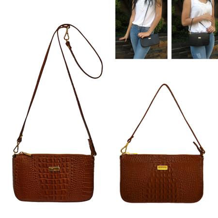 Imagem de Bolsa Feminina Transversal Tiracolo Marrom Chocolate em Couro Pequena Social Casual Bolsas Femininas Madamix