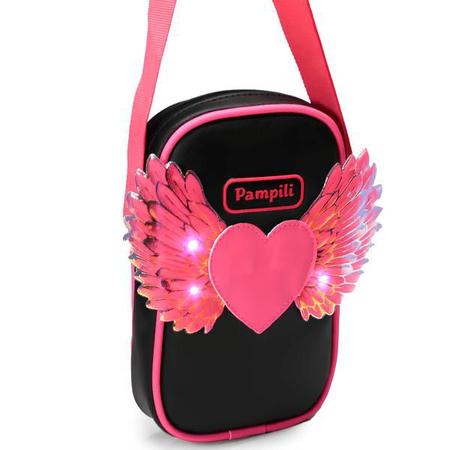 Imagem de Bolsa Infantil Pampili Coração Com Asas Preto E Pink