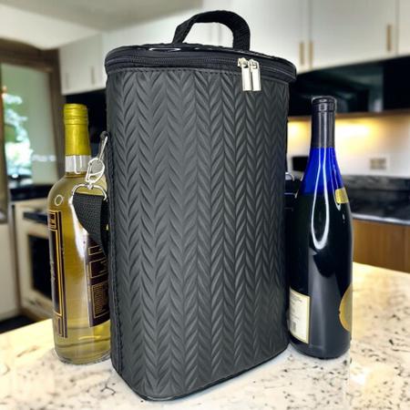 Imagem de Bolsa / Maleta / Cooler Porta Vinho ou Bebidas Com 2 Divisões Para Taça E Vinho - PV2G - BLACK