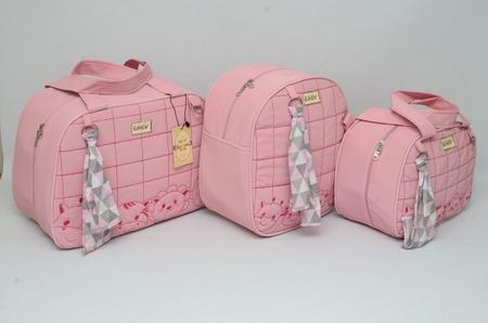 Imagem de Bolsa maternidade bebê kit 3 luxo Rosa impermeável