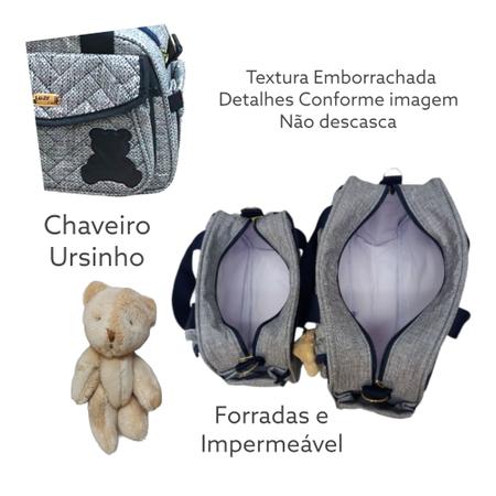 Imagem de Bolsa Maternidade Mamãe Bebê Nenê Menino Menina Unissex Coleção Textura Urso Cinza com Preto