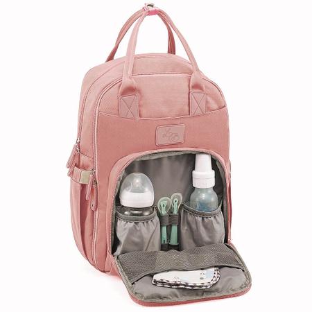 Imagem de Bolsa Mochila Maternidade Donna Laço Bebê LB Kyara Rosa Quartz