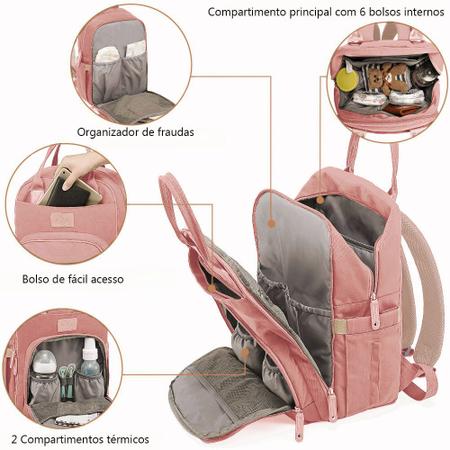 Imagem de Bolsa Mochila Maternidade Donna Laço Bebê LB Kyara Rosa Quartz