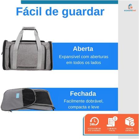 Imagem de Bolsa Pet Expansivel Transporte Viagem Cinza + 2 Comedouros