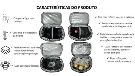 Imagem de Bolsa Porta Vinho Térmica Suporta 6kg Porta 2 Garrafas E Taças De Vinho - BAG2 - VÁRIAS CORES