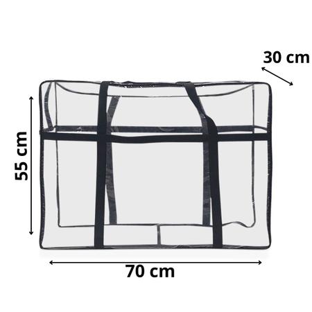 Imagem de Bolsa sacola cristal PVC transparente organizador grande jumbo 70x55x30cm viagem transporte cobertor edredon troca estação