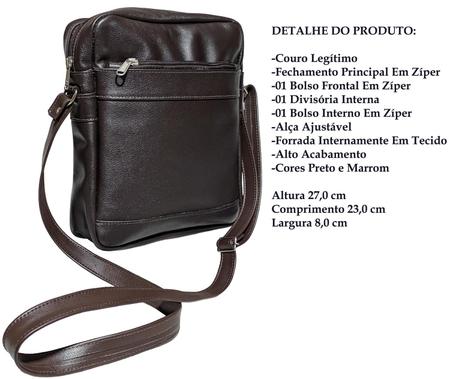 Imagem de Bolsa Shoulder Bag Masculina Em Couro Alça Transversal Com Divisorias Ziper Média