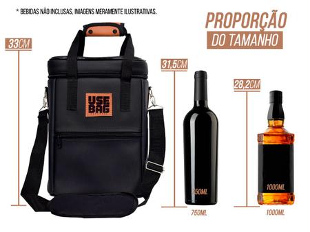 Imagem de Bolsa Térmica C/ Alça Organizadora Transporte Bebidas Wine Bag 4 Garrafas ou Taças Couro Gin Super Luxo Premium